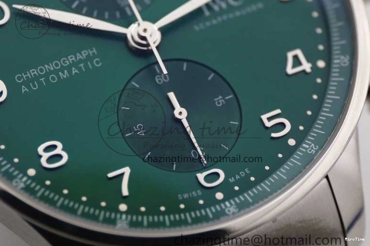 MIROTIME 0315 FastDry Portugieser Chronograph IW371615 ZF Best Edition Green Dial on SS Bracelet A7750 (Slim Movement) 7038